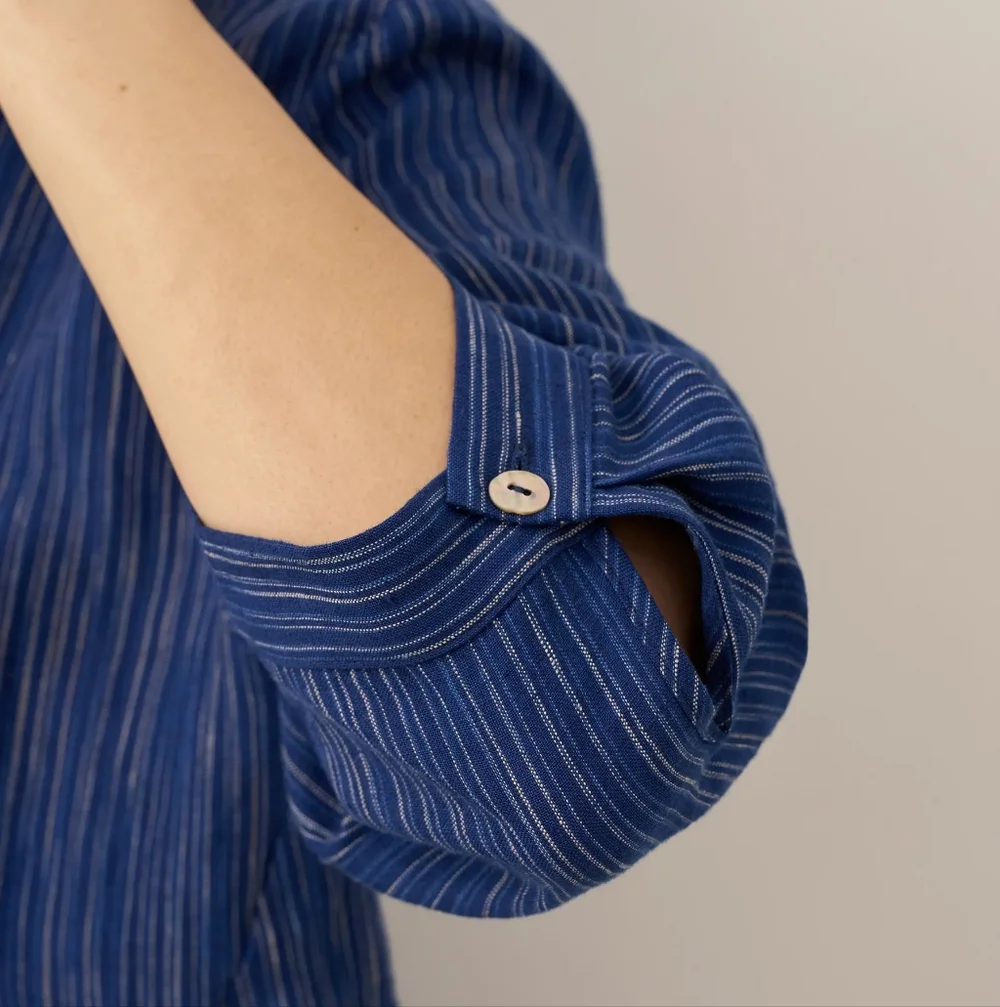 Lintico 100% Linen Florence Top Blue Women's Medium Striped Lagenlook - Picture 4 of 14
